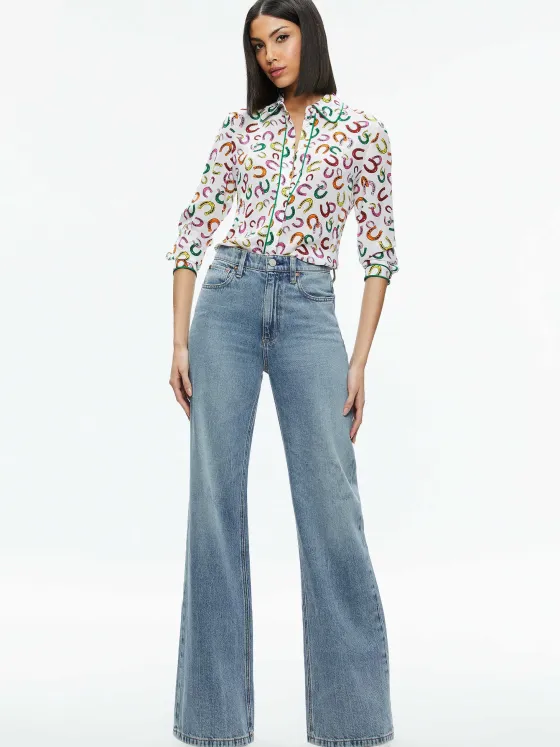Women Alice and Olivia Willa Placket Top With Piping