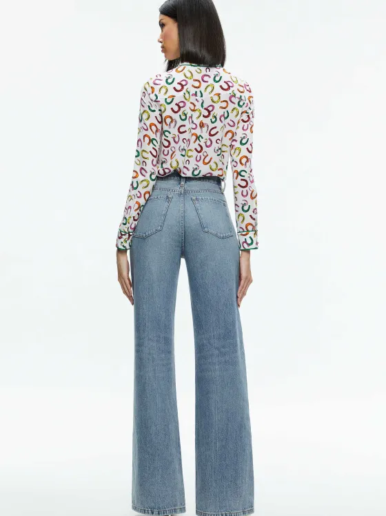Women Alice and Olivia Willa Placket Top With Piping