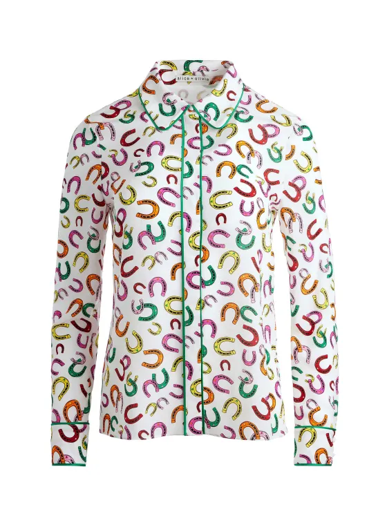 Women Alice and Olivia Willa Placket Top With Piping