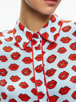 Women Alice and Olivia Willa Placket Top With Piping