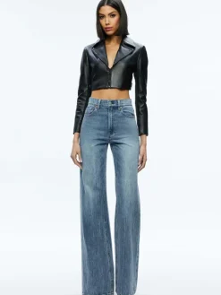 Women Alice and Olivia Yardley Leather Cropped Jacket