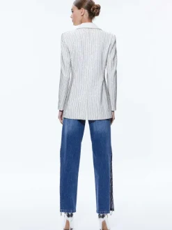 Women Alice and Olivia Yona Pinstripe Embellished Blazer