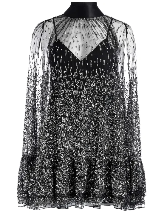 Women Alice and Olivia Zenon Sequin Cape Mini Dress